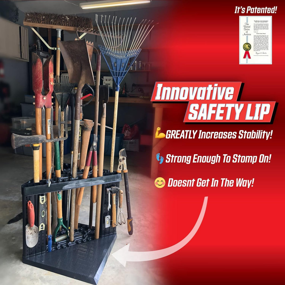 PeerBasics Corner Tool Rack, Garage Storage Organization, Up to 40 Tools like Shovels Brooms Rakes Mops Hammers Pruners, Organize Garden Yard Plus Pegboard, Wall Mounting, Peg Hooks Hardware PeerBasics