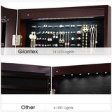 Giantex Jewelry Armoire Organizer with Full Length Mirror, 14 LEDs Floor Standing Jewelry Cabinet with 2 Drawers, 4 Adjustable Angles, Lockable Jewelry Storage Box Cabinet (Brown) Giantex