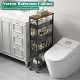 Giwil Slim Storage Cart 5 Tier Narrow Kitchen Rolling Cart on Wheels for Small Space, Metal Utility Cart Narrow Bathroom Storage Cabinet Mobile Shelf Unit Organizer with Wood Top and Handle, Black Giwil