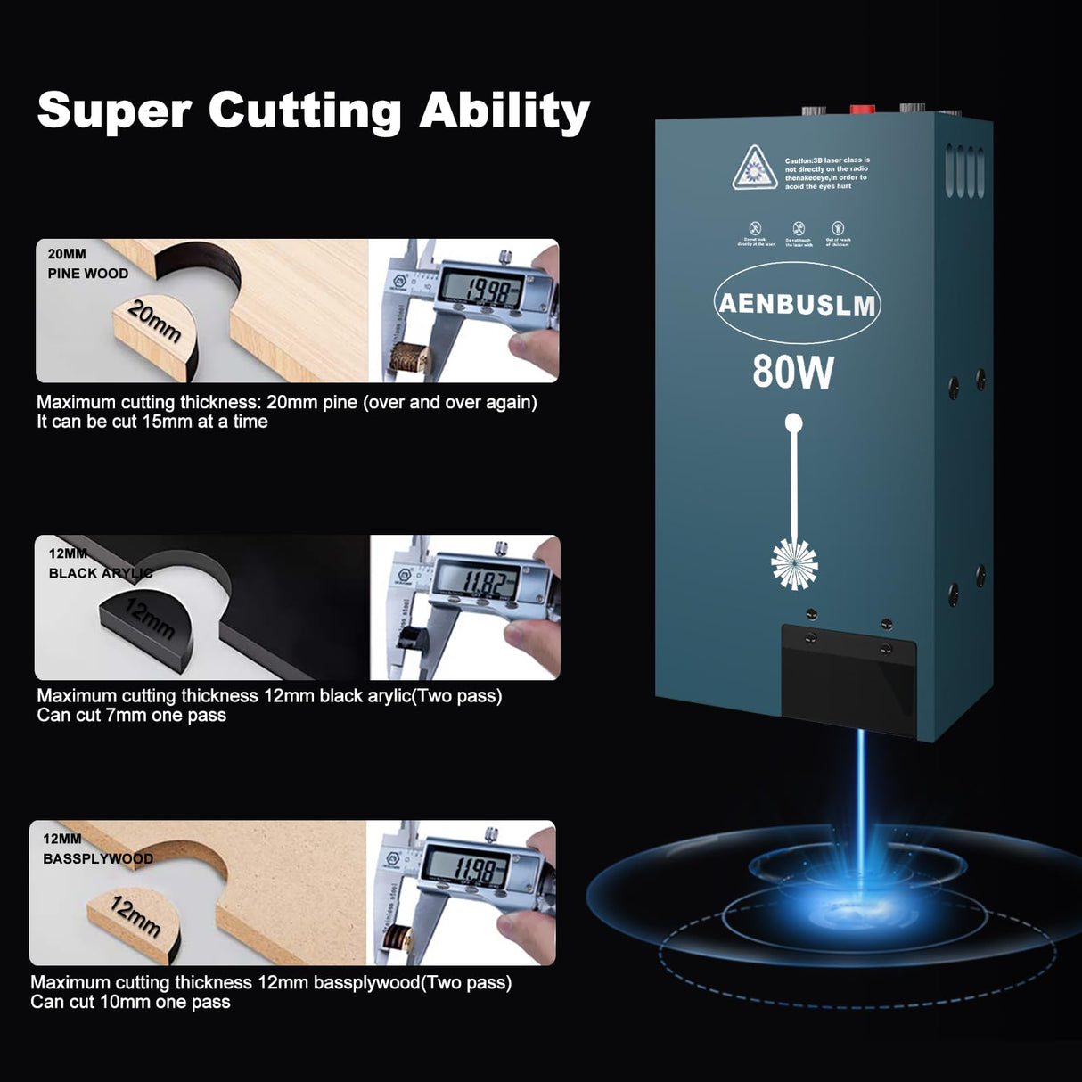 AENBUSLM 80W Laser Module Built-in Air Assist,10W Output Power,Fixed-Focus,Double Ultra-Fine Compressed Spot CNC Carving DIY Laser Masterfor Laser Cutter & Laser Engraver Machine - Laser Class:lV AENBUSLM