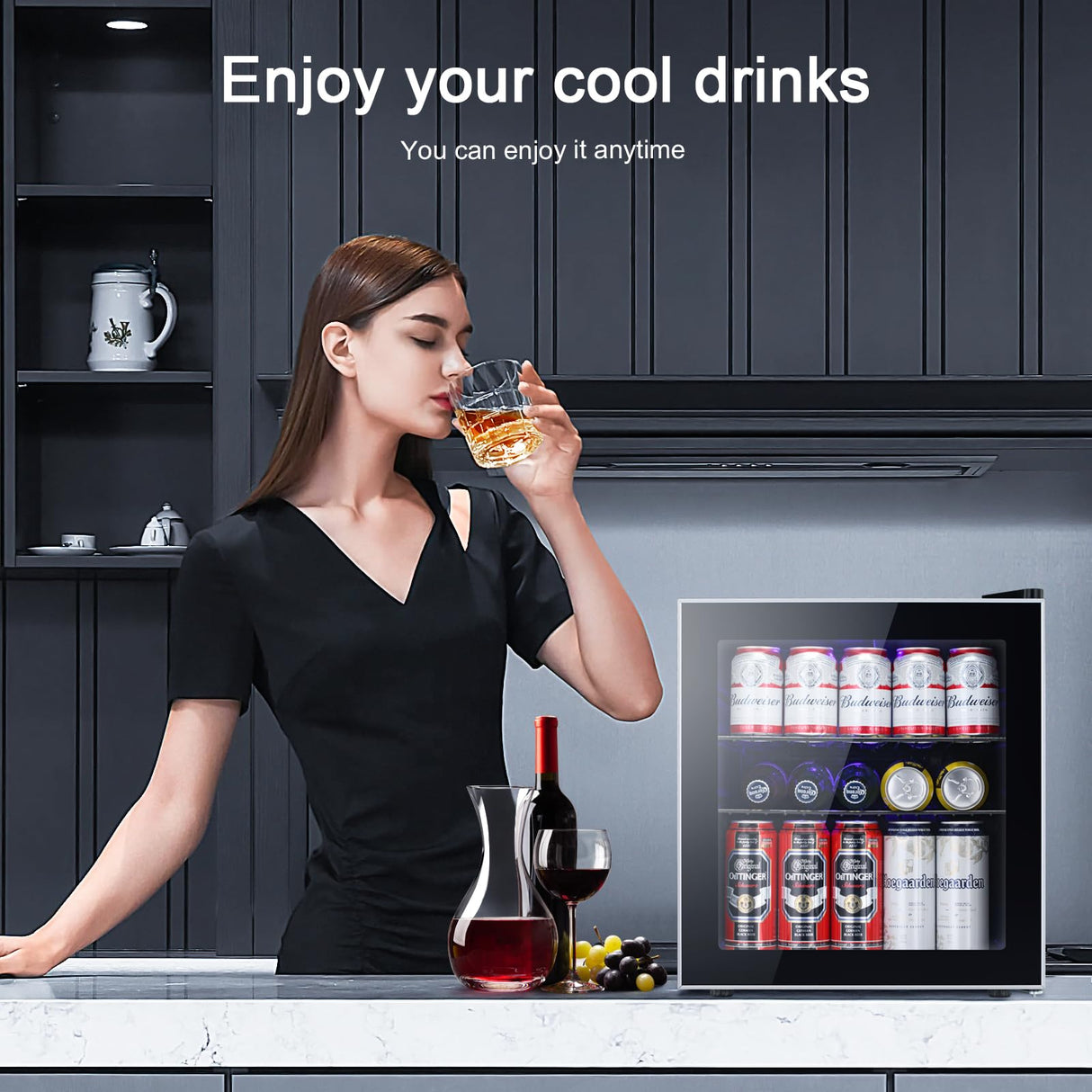 Antarctic Star 60 Can Mini Fridge Cooler - Beverage Refrigerator Glass Door for Beer Soda Wine – Small Drink Dispenser Clear Front Removable for Home, Office Bar (1.6cu.ft) Antarctic Star