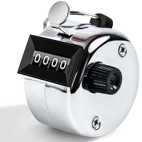 Anyongora Clicker Counter, Metal Hand Tally Counter Clicker with 4 Digit Display, Pitch Counter for Golf Stroke, Baseball, Coaching, Knitting, Lap, Row Sport, Silver Anyongora
