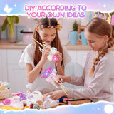 Juexica 20 Pcs Princess Fairy Wands Kit Include 6 Styles Unfinished Wooden Princess Accessories, 4 Pcs Gem Stickers, 4 Rolls Ribbons Make Your Own Fairy Wands for Kids Birthday Party (Pink, Purple) Juexica