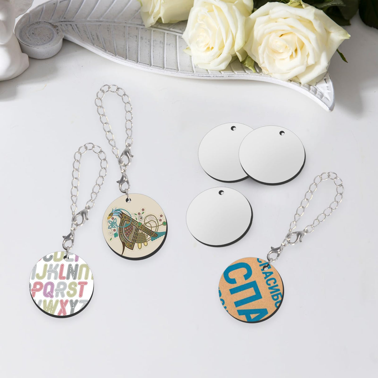 25 Sets Sublimation Charm Accessories for Cup Name ID Cup Charms for Tumbler Bulk MDF Sublimation Blanks with Chains Jump Rings for DIY Crafts Gift Olutacot