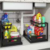 REALINN Under Sink Organizer, Pull Out Cabinet Organizer Slide Out Sink Shelf Cabinet Storage Shelves, Storages for Kitchen Bathroom, Black, 2 Pack REALINN
