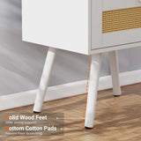 SUPERJARE Nightstands with Charging Station, Bedside Table Set of 2 with PE Rattan Drawers, Rattan Side Table with Storage & Solid Wood Feet, End Table for Bedroom, White SUPERJARE