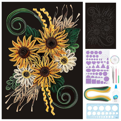 WEBEEDY Paper Quilling Kit DIY Sunflower Paper Filigree Kit with Quilling Strips Tool and Supplies Paper Quilling Set for Beginners Handmade Crafts Modern Room Wall Art Decor Gift,21×27.9cm/8.3×11" WEBEEDY
