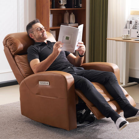 Lynkron Leather Power Swivel Recliner Chair,Triple-Motor Electric Power Recliner Chair with 270° Swivel Base, 8-Mode Vibration Massage & Heated Back, USB & Type-C, Side Pocket Lynkron