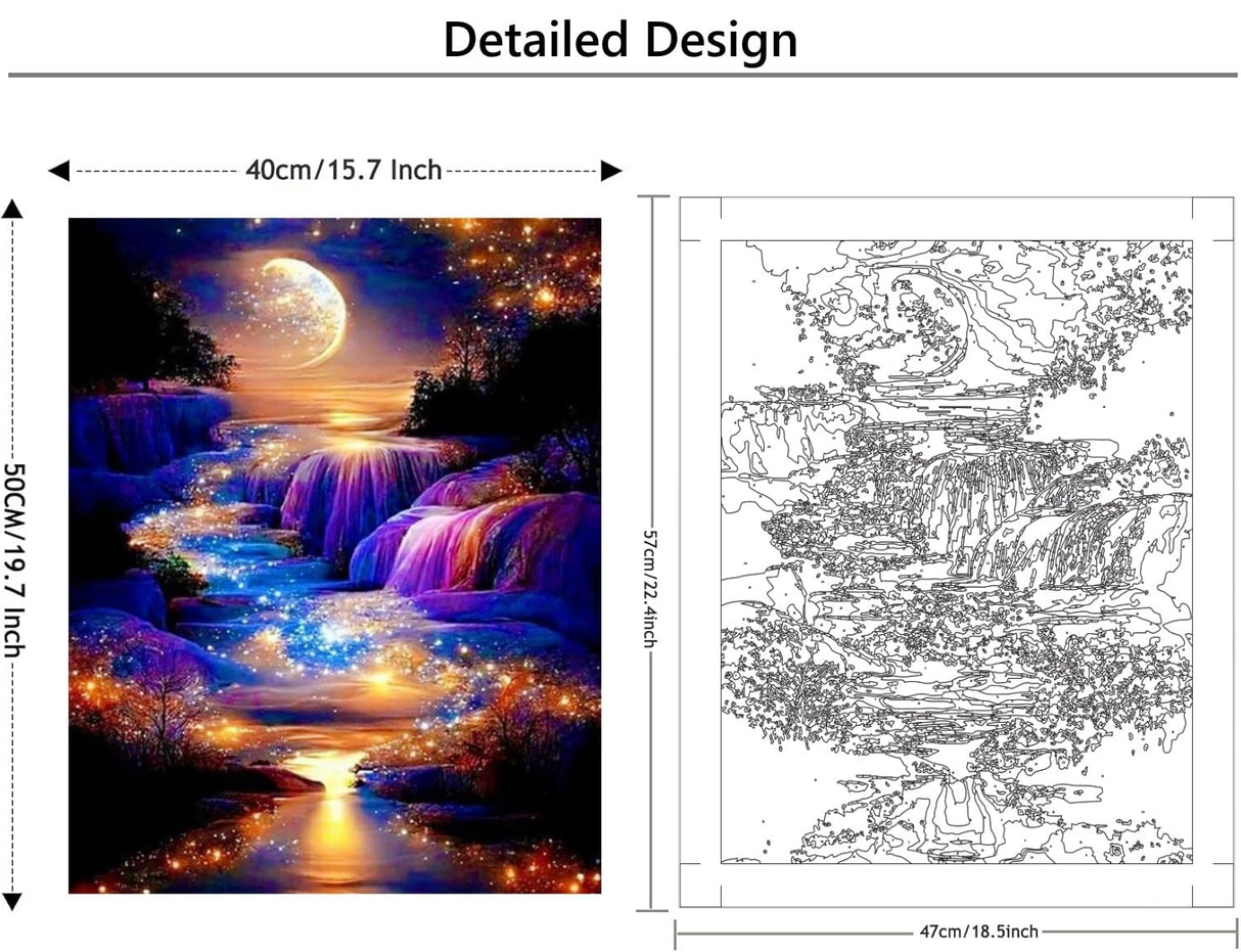 EPLUUM Waterfall Paint by Numbers Kit for Adults Canvas Moon Adult Paint by Numbers for Adults Mountains Painting by Numbers for Adult Paint by Number for Gift Home Wall Decor (16x20 inch) Generic