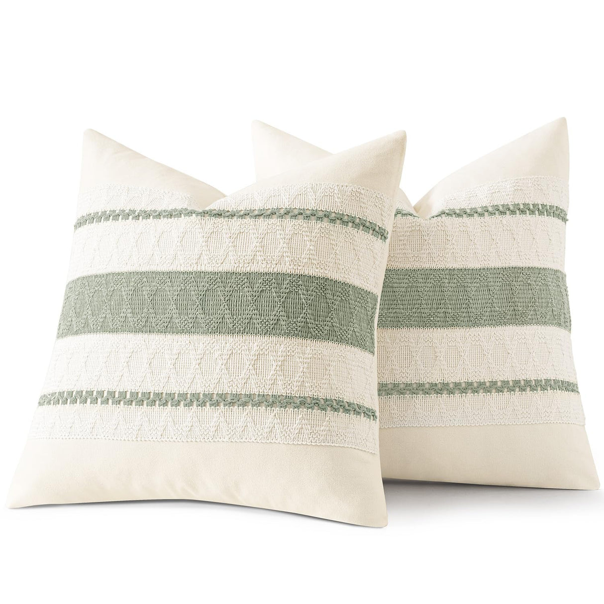 Woaboy Set of 2 Decorative Pillow Covers Boho Farmhouse Couch Throw Pillows Modern Cotton Cushion Covers Macrame Woven Spring Home Decor for Bed Sofa Chair 18x18 Inch Sage Green Woaboy