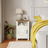 MXV Farmhouse Nightstands with Charging Station, End Tables Set of 2 with Barn Door, Sofa Side Table with Storage Space for Bedroom, Living Room (White) MXV