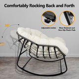 Outdoor Rocking Chair, Oversized Patio Papasan Rocking Chair with Cushion, Ottomans, Side Table, Large Egg Royal Rocking Lounge Chairs for Patio Porch Garden Backyard, Grey (Three Piece Set) LISRUX