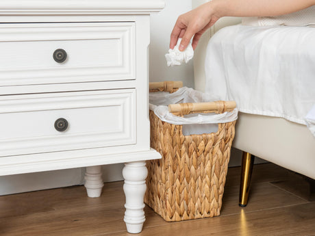 StorageWorks Wicker Waste Basket with Wooden Handles, Bathroom Trash Can, Wicker Trash Can for Bedroom, Office, Living Room, 12 Liters, 1 Pack StorageWorks