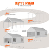 JAMFLY Carport, 12x20 ft Heavy Duty Carport with Roll-up Windows, Portable Garage with Removable Sidewalls & Doors, Car Canopy with Sandbags and All-Season Tarp for Car Boat Truck Motorcycle JAMFLY