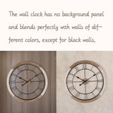 Wall Clock for Living Room Decor, 24'' Big Wall Clock for Office, Rustic Wall Clock Battery Operated, Distressed White Roman Numeral Clock, Round, Wood Wall Clock Oakrain