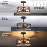 Galtlap Semi Flush Mount Ceiling Light, 3-Lights Modern Farmhouse Ceiling Lighting Fixture, Vintage Close to Ceiling Light for Kitchen Hallway Foyer Bedroom Black and Wood Grain Finish Galtlap