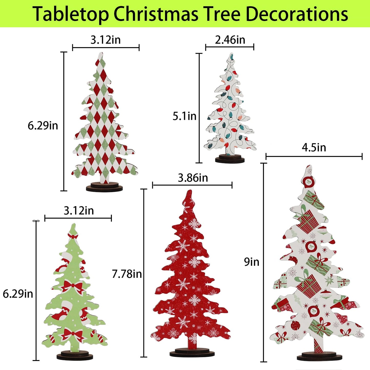 DAZONGE Christmas Decorations - 5PCS Wooden Christmas Tree Tabletop Decor Sign - Rustic Decorative Freestanding Christmas Tree Centerpiece for Home Shelf Mantel