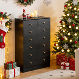 Karl home Black 7 Drawer Dresser for Bedroom, Tall Dresser Chest of Drawers, Rustic Wood Bedroom Dressers Clothes Organizer, Anti-Tipping Device, Rose Gold Metal Handle, Living Room, Entryway, Office Karl home