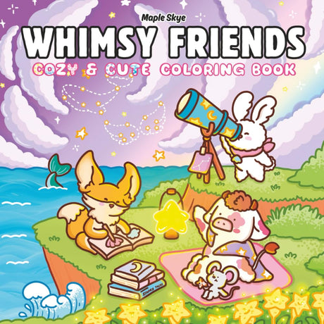 Whimsy Friends: A Cozy & Cute Coloring Book for Adults and Teens Featuring Adorable Animals, Dreamy Seaside Hideaways, and Whimsical Moments for Relaxation and Stress Relief WoodArtSupply