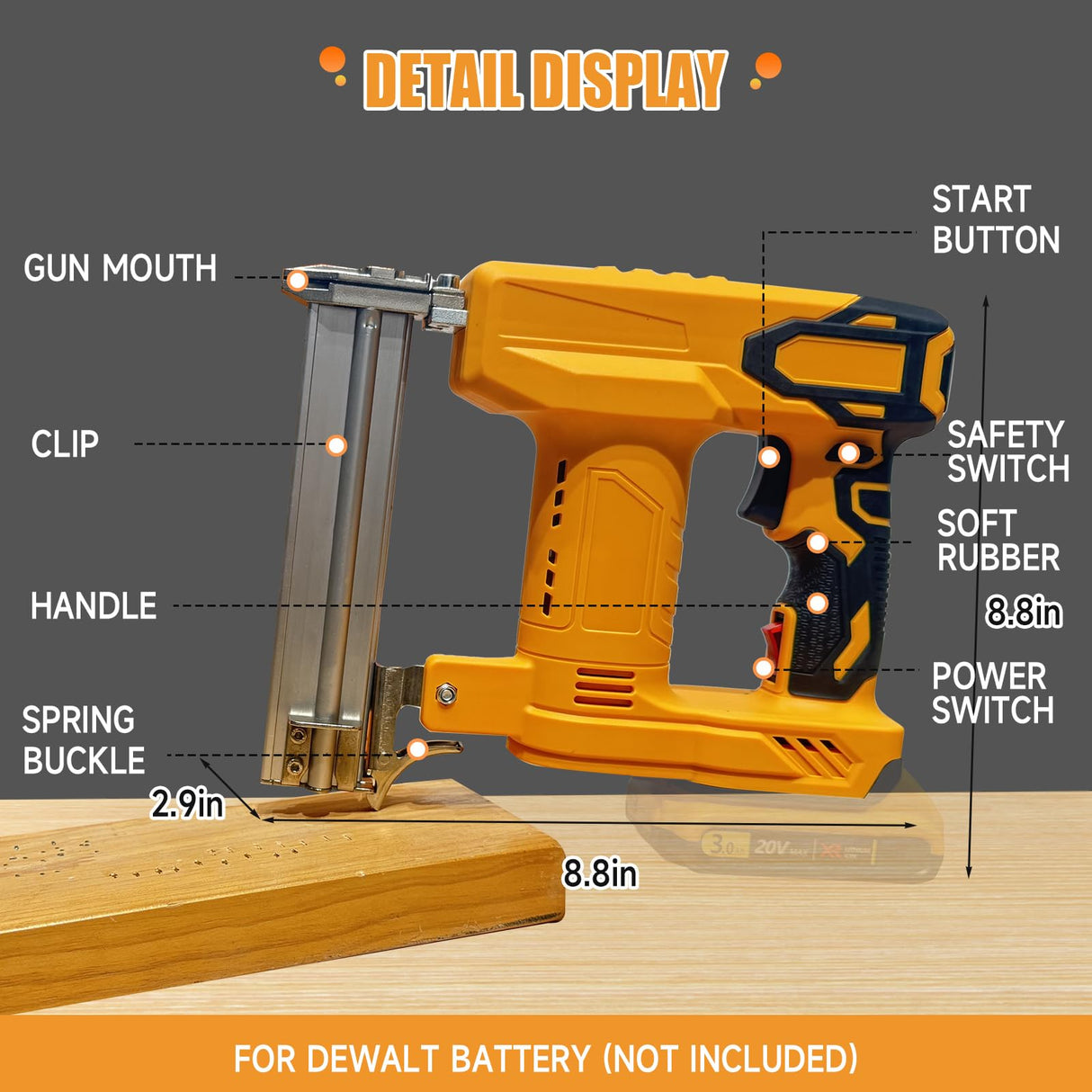 18GA Cordless Brad Nailer for Dewalt 20V MAX Battery, 2-in-1 Electric Nail Gun/Staple Gun, with 1000pcs Nails and 500pcs Staples, for Upholstery Woodworking, Tool Only (Yellow) Yuqutum