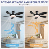 PHORUS 48" Low Profile Ceiling Fan With Lights and Remote/APP, Black With Quiet Reversible DC Motor, Dimmable 3 Colors 6 Speeds, Modern Flush Mount for Bedroom Kitchen PHORUS