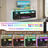 PRETZI Floating Fireplace TV Stand, 70" Wall Mounted Entertainment Center with 36" Fireplace for TVs Up to 80", LED Modern Wood TV Console with High Gloss Cabinet for Living Room (Black) PRETZI