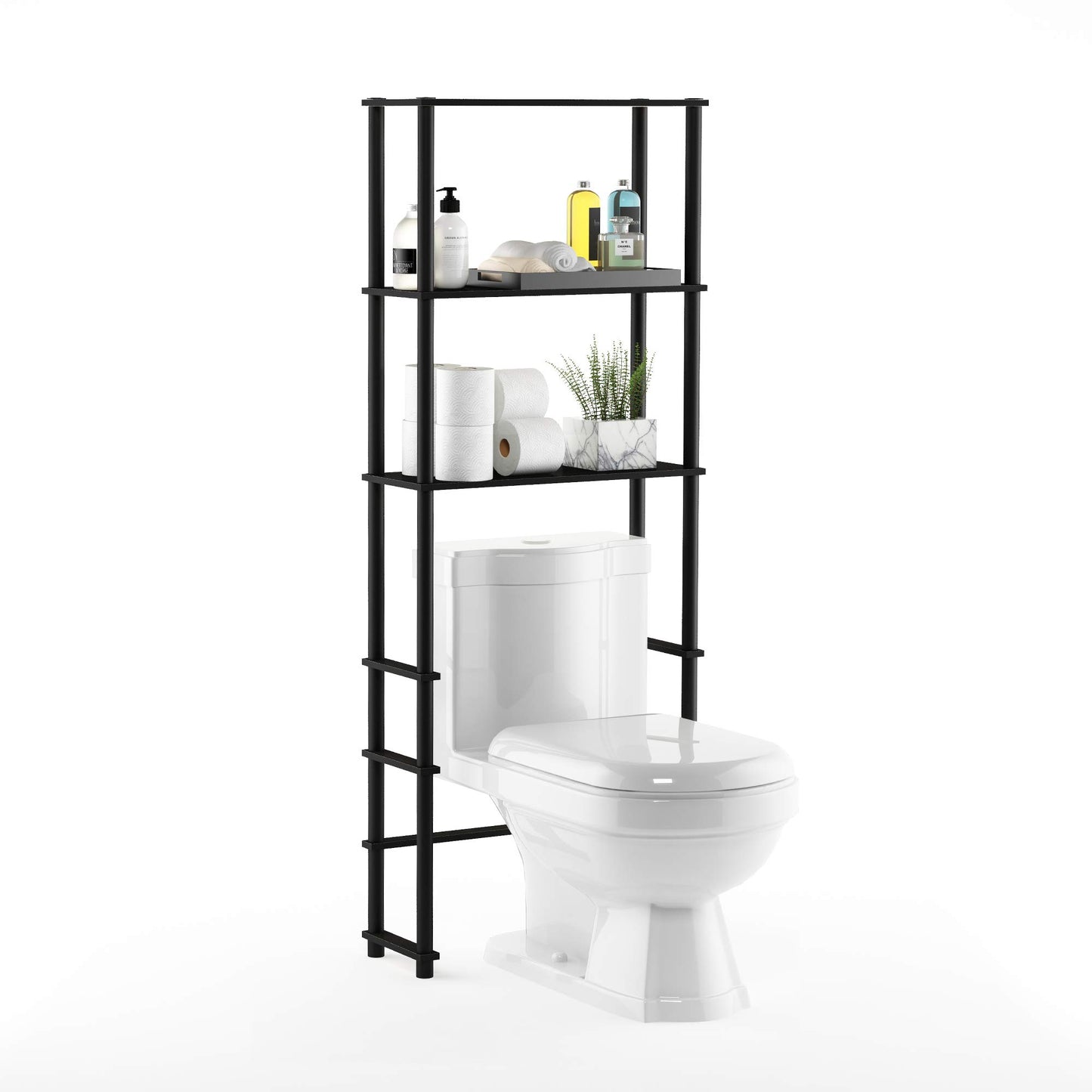 Furinno Turn-N-Tube with 3 Shelves Toilet Space Saver, Espresso/Black