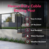 CR Fence & Rail Level Drilled Cable Railing Post, 2pcs 36 inch Powder Coated Fence Post, Metal Posts for Cable Railing Kit, Black Metal Deck Railing Post for Indoor, Outdoor, Porch, & Balcony (36") CHR