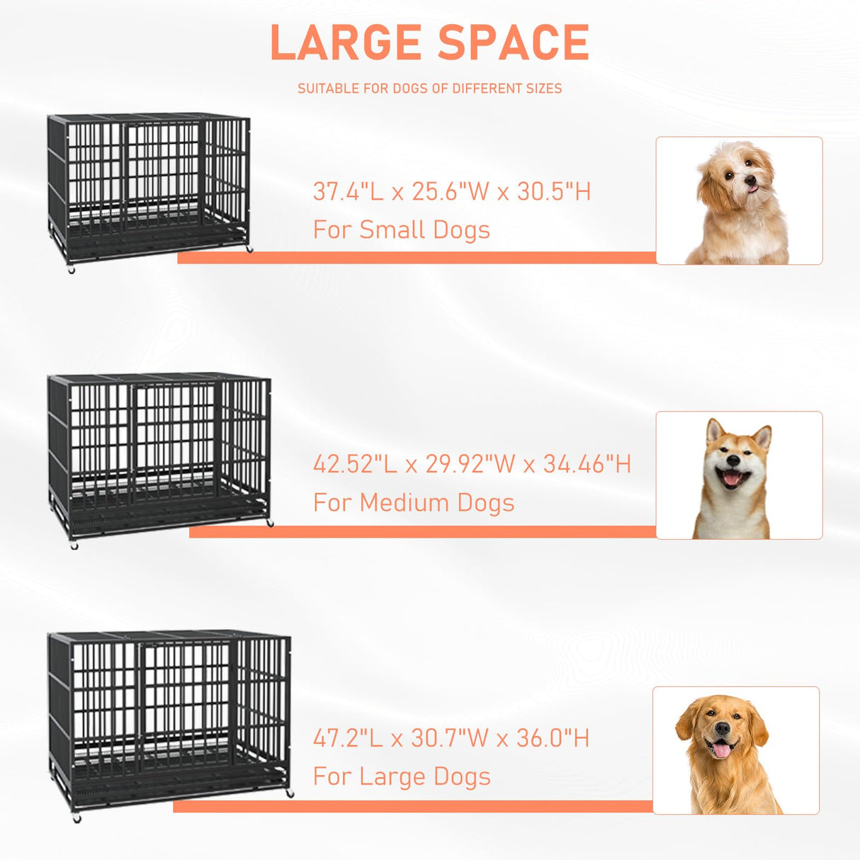 LEMBERI 48/38 inch Heavy Duty Indestructible Dog Crate, Escape Proof Dog Cage Kennel with Lockable Wheels,High Anxiety Double Door,Extra Large Crate Indoor for Large Dog with Removable Tray LEMBERI