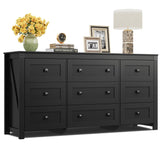 WLIVE Farmhouse 9 Drawer Dresser, 63" Wide Dresser Storage Organizer, Wood Dresser for Bedroom,TV Stand for 70 inch TV, Chest of Drawers for Living Room, Hallway, Ball Bearing Slide (Black) WLIVE