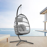 Egg Swing Chair with Stand Hanging Egg Chair Outdoor - Rattan Wicker Patio Hanging Basket Chair Hammock Chair with Aluminum Steel Frame and UV Resistant Cushion for Indoor Bedroom Balcony (Grey) XIAO WEI