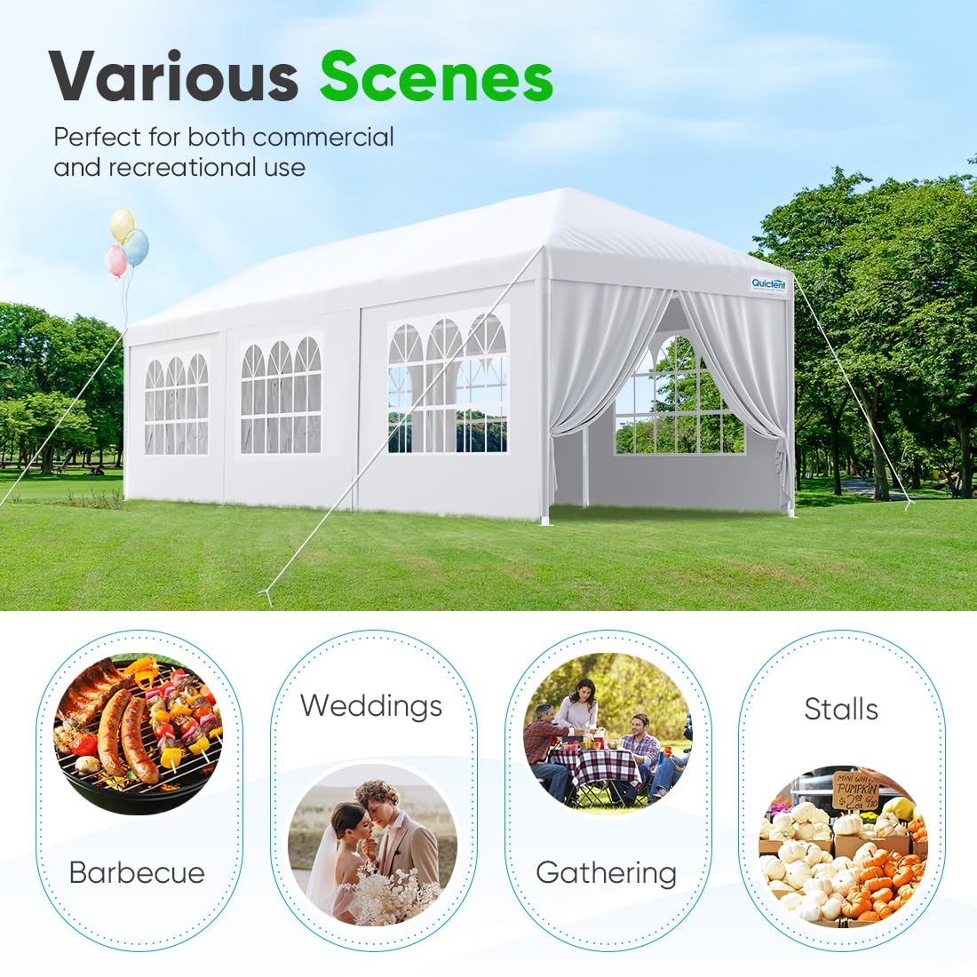 Quictent 10x30 Party Tent Gazebo Wedding Canopy Tent for Parties BBQ Shelter Pavilion with Removable Sidewalls & Elegant Church Quictent