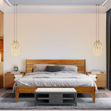 Acacia Wood King Size Bed Frame with Artistic Headboard - Contemporary Solid Platform Design in Caramel A ACACIA FURNITURE