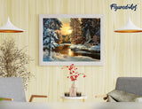 Figured'Art Paint by Numbers Kit for Adults Sunset Forest 16"x20" - Craft Art Painting Rolled Canvas with DIY Wooden Frame Figured'Art