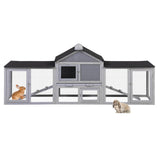 82.5” Large Wooden Rabbit Hutch Outdoor Easy to Assemble Rabbit Cage and Durable Bunny Hutch Indoor with Cleaning Tray & Waterproof Roof for Small and Medium Bunny Rabbit Chick (Grey) Nyeekoy