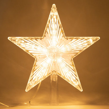 Christmas Tree Topper Star Warm White Light Christmas Tree Decor for Christmas Holiday Home Fit for General Size Xmas Tree, 8.7 Inch LAWOHO