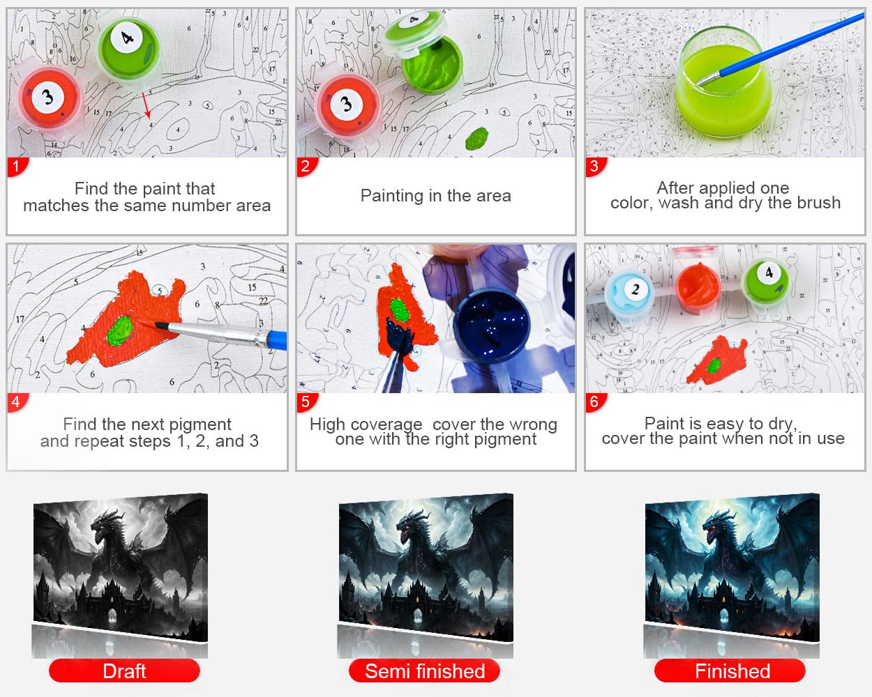 TUMOVO Paint by Number for Adults, Dragon Oil Painting for Adult, Fantasy Wild Animals Adults' Paint-by-Numbers Kits, DIY Painting by Numbers Arts Craft for Home Wall Decor, 16 X20 Inch TUMOVO