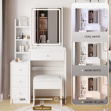 Small Vanity Desk with Sliding Mirror and LED Lights,Makeup Vanity Table Set with Stool,Vanity Mirror with Storage Drawers and Shelves for Bedroom(White) Generic