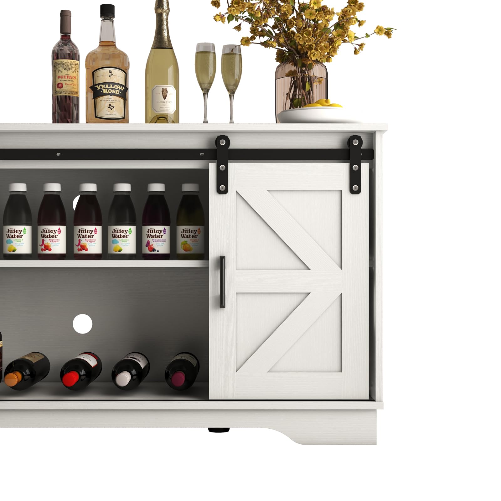 Panana Bar Cabinet with Barn 2 Sliding Doors Buffet Farmhouse Storage Cabinet TV Stand (White Cabinet) - WoodArtSupply