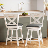 Swivel Bar Stools Set of 2, Swivel Barstools with Solid Footrest & Faux Leather Upholstered Seat, Island Chairs with Back for Kitchen, Dining Room (Antique White) (24-inch) Buytime