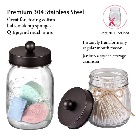 Komashr Mason Jar Bathroom Accessories Set(4pcs)- Jars Not Included - Foaming Soap Dispenser,Toothbrush Holder, and Apothecary Storage Jars Lids -Rustic Farmhouse Decor,Brown Komashr