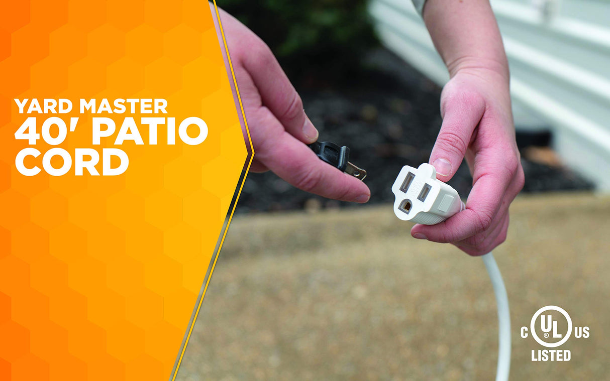 Woods Yard Master Light Duty Outdoor Extension Cord, 40Ft, 16 Gauge, 3 Conductor, Landscape and Patio Cord, White, 992382 Woods