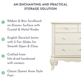 Evolur Aurora 7 Drawer Double Dresser in Ivory Lace, Fitted with 7 deep and Roomy Drawers with Five-Piece Drawer Box Construction, Comes Assembled Evolur