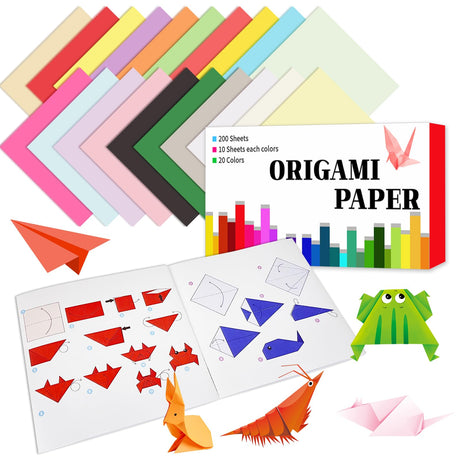 YINUOYOUJIA Origami Paper kit 6x6,200 Sheets Origami Kit for Kids Ages 5-8 8-12,Origami Paper with Craft Guide Instruction,20 Colors Kids Origami Kit for Diy Art and Craft Projects-Gifts for Boy&Girl YINUOYOUJIA