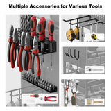 JUNNUJ Power Tool Organizer Floor Stand with Charging Station, Garage Adjustable Storage Rack Utility Tool Shelf with 8 Outlet Power Strip, Heavy Duty Drill and Battery Holder, Black JUNNUJ