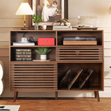 Jluomei Large Record Player Stand, Mid-Century Turntable Stand with Doors and Charging Station Record Player Table Holds Up to 450 Albums Vinyl Storage Display Shelf for Living Room, Walnut Jluomei