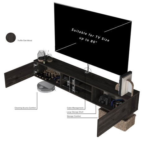 Atelier Mobili Floating TV Stand, 70 inch TV Stand for 75 inch TV, Floating TV Stand Wall Mounted, Floating Entertainment Center, TV Stands for Living Room, Black TV Stand (Black Oak) ATELIER MOBILI THE LEADER OF THE INTERCHANGEABLE FURNITURE