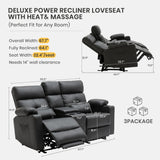 GUEAPY 68" Power Reclining Loveseat with Heat & Massage, Wall Hugger Double Reclining Sofa with Console, Cup Holders & Storage, Power Recliner Couch for Camper, Trailer, RV, Home Theater Living Room GUEAPY