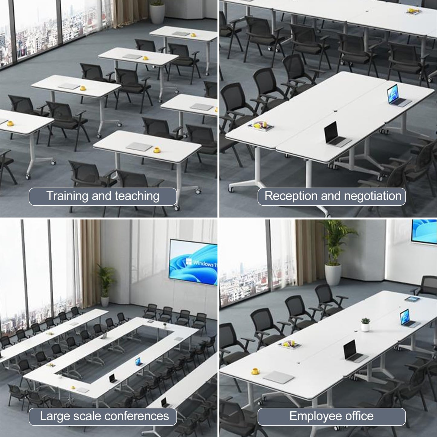 Conference Room Table Folding Conference Table, Modern Mobile Training Table with Wheels, White Foldable Seminar Meeting Tables for Office Meeting Conference Room (2pack 55.1in) - WoodArtSupply