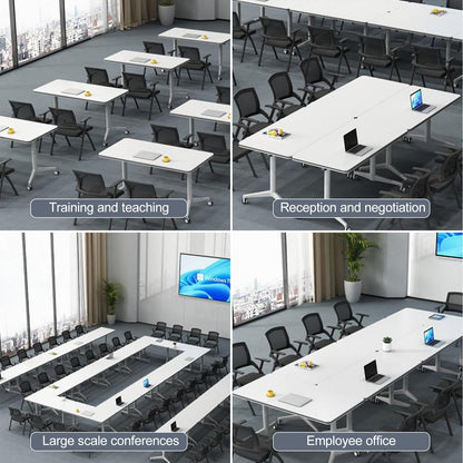 Conference Room Table Folding Conference Table, Modern Mobile Training Table with Wheels, White Foldable Seminar Meeting Tables for Office Meeting Conference Room (2pack 55.1in) - WoodArtSupply